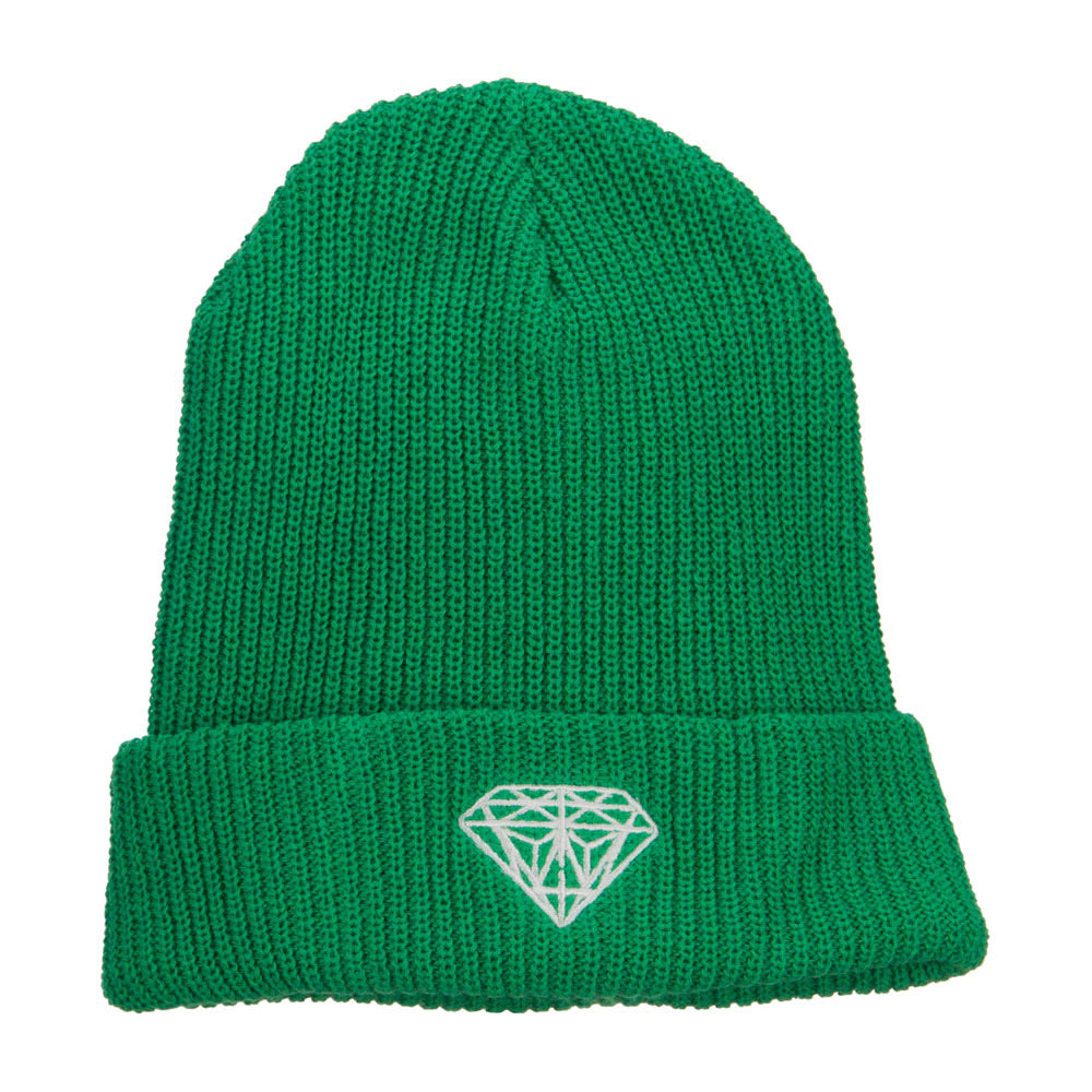 XL Size Diamond Embroidered Eco Cotton Cuffed Beanie - Kelly OSFM