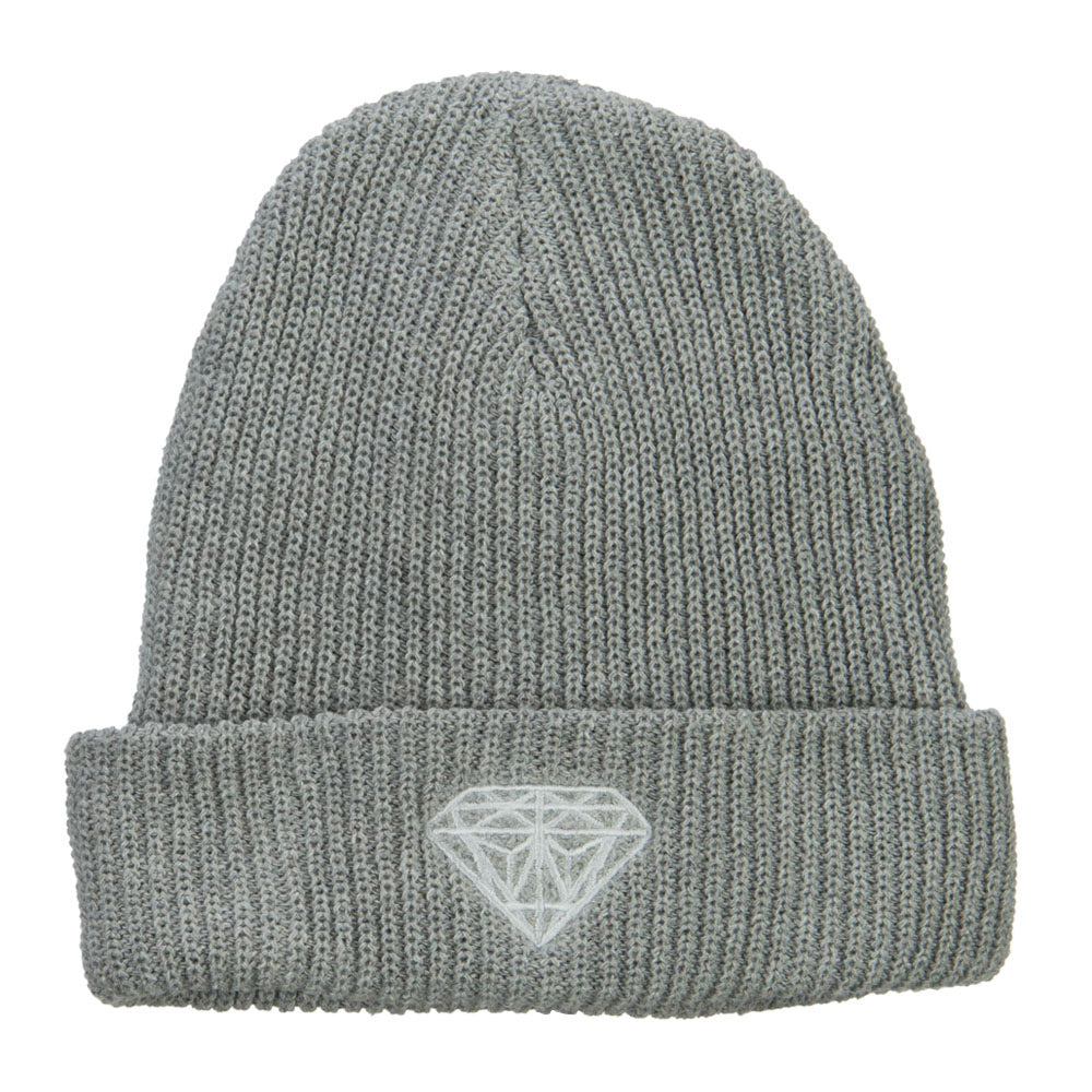 XL Size Diamond Embroidered Eco Cotton Cuffed Beanie - Grey OSFM