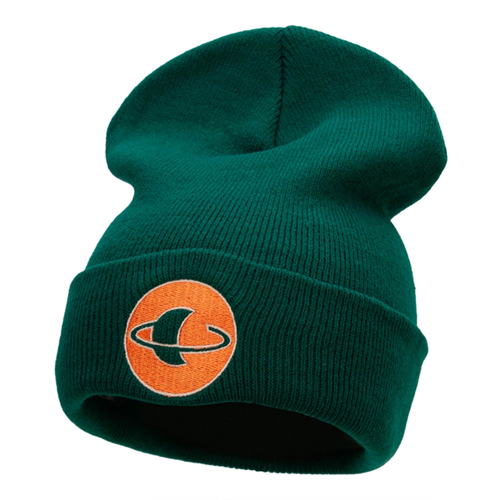 Saturn Insignia Embroidered Long Knitted Beanie - Dk Green OSFM