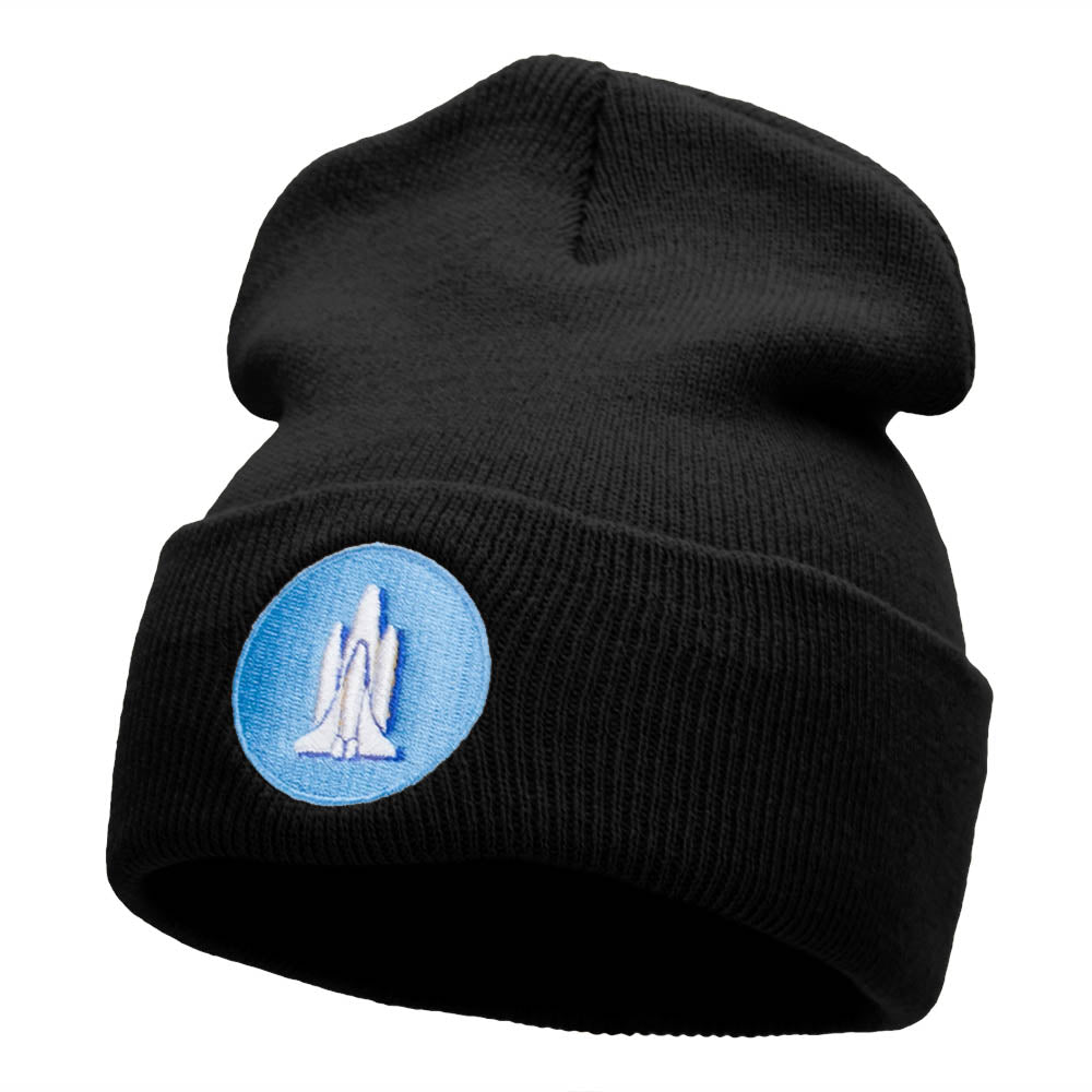Rocket Insignia Embroidered Long Beanie Made in USA - Black OSFM