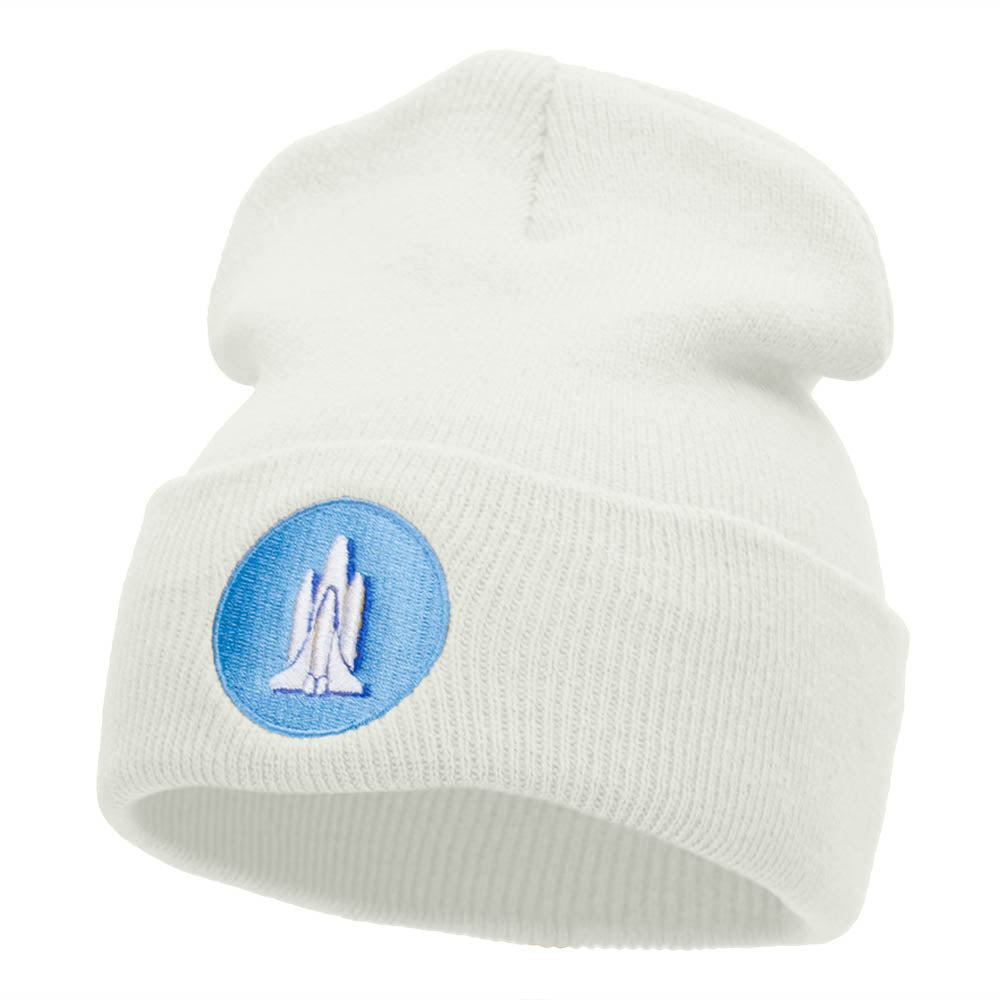 Rocket Insignia Embroidered Long Beanie Made in USA - White OSFM
