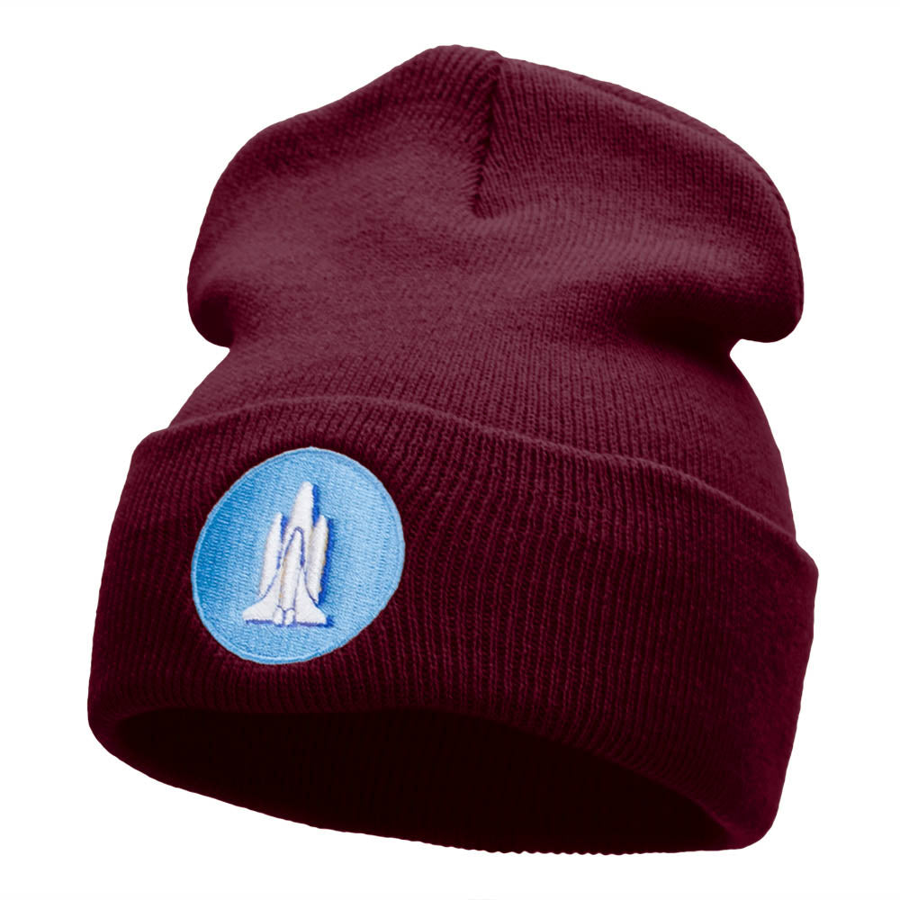 Rocket Insignia Embroidered Long Beanie Made in USA - Burgundy OSFM
