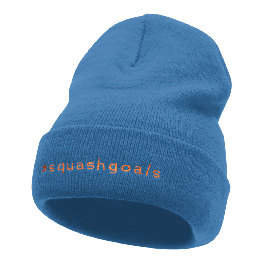 Squash Goals Phrase Embroidered Long Knitted Beanie - Sky Blue OSFM