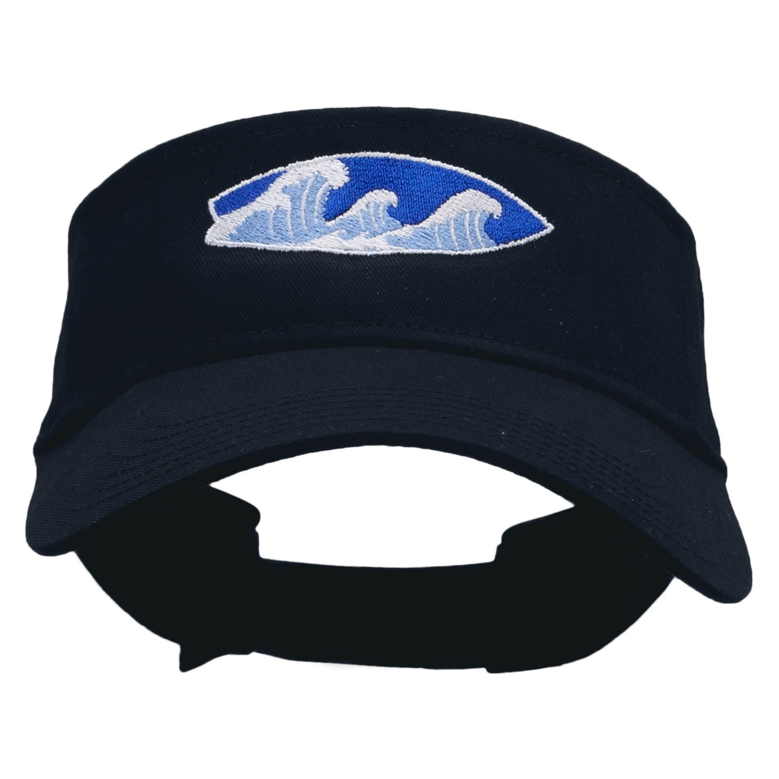 Surfboard Waves Embroidered Cotton Twill Sun Visor - Navy OSFM