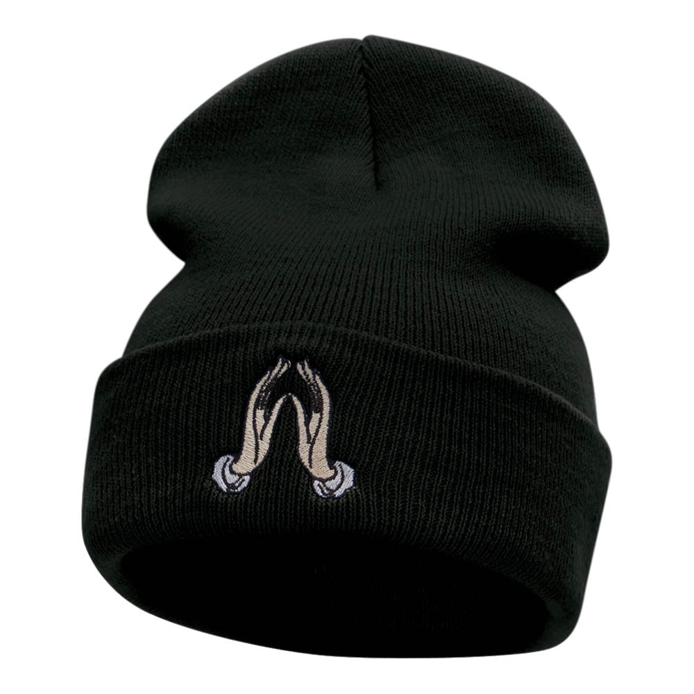 Spiritual Hands Embroidered Long Knitted Beanie - Black OSFM