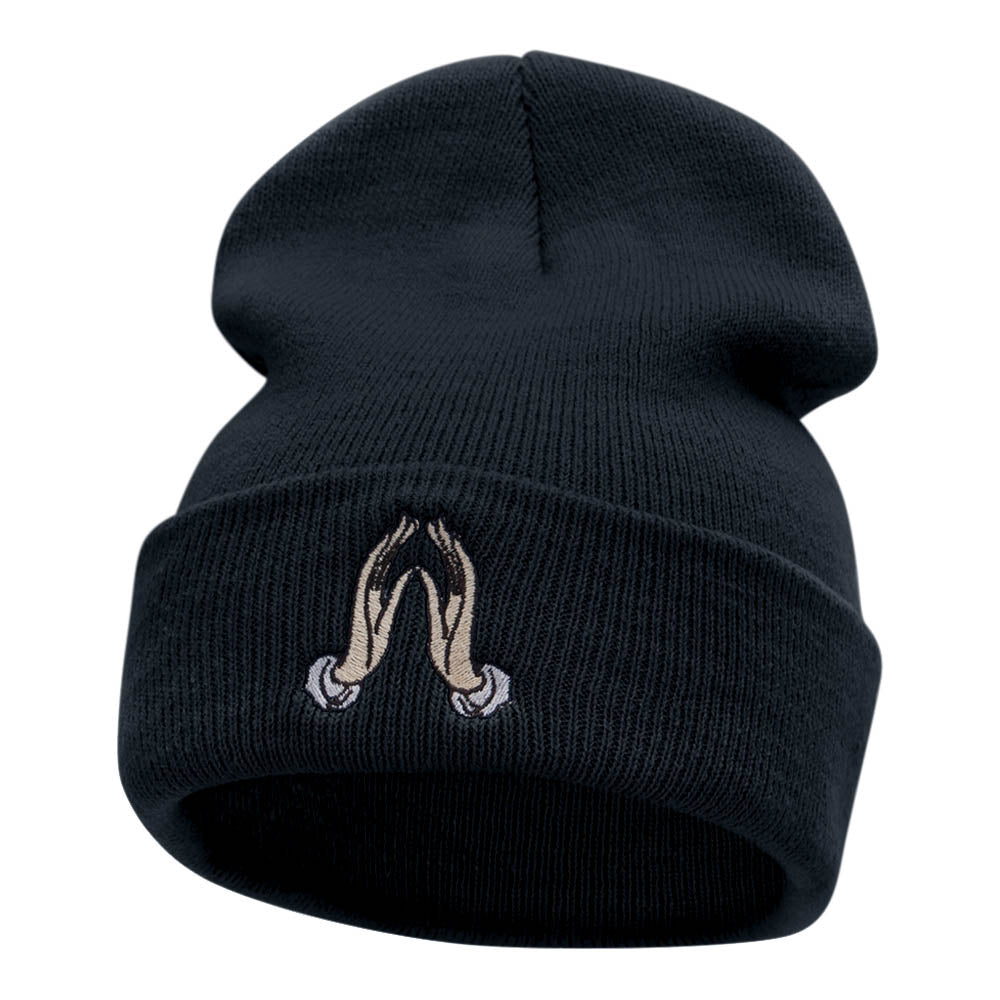 Spiritual Hands Embroidered Long Knitted Beanie - Navy OSFM