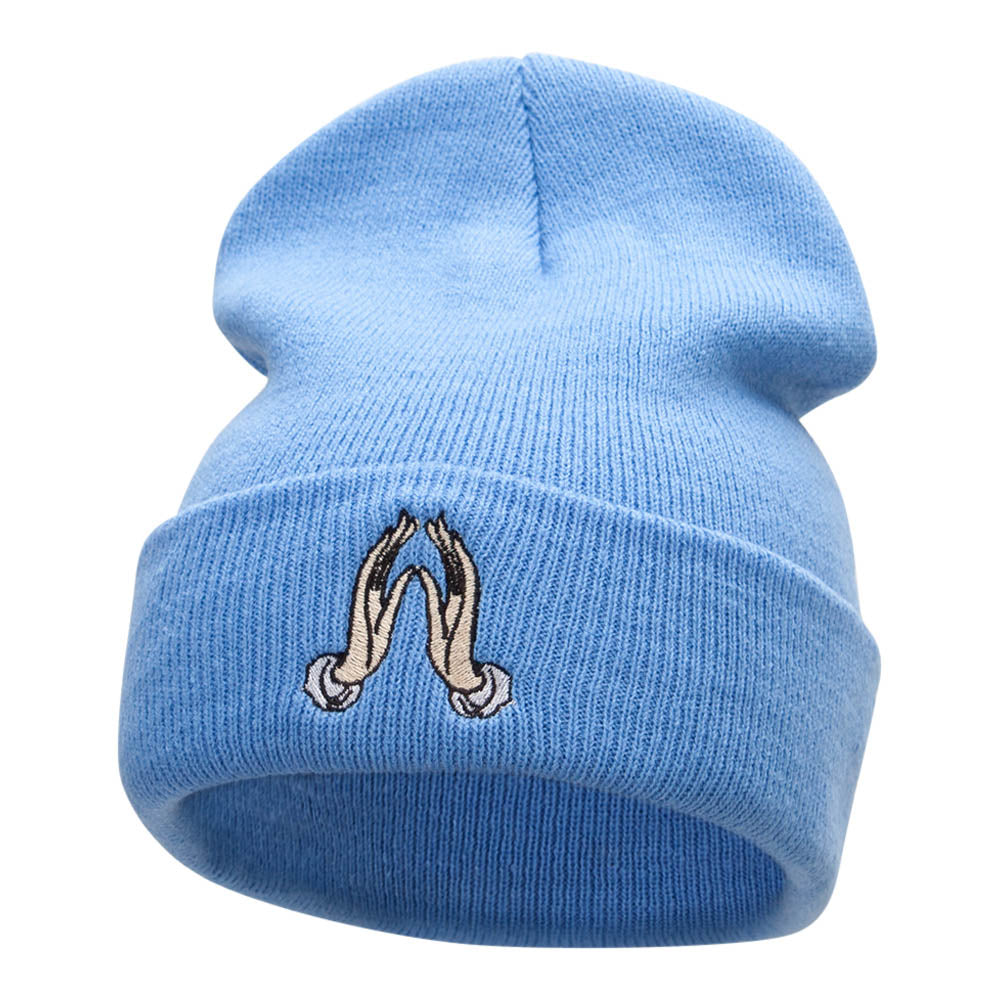 Spiritual Hands Embroidered Long Knitted Beanie - Sky Blue OSFM