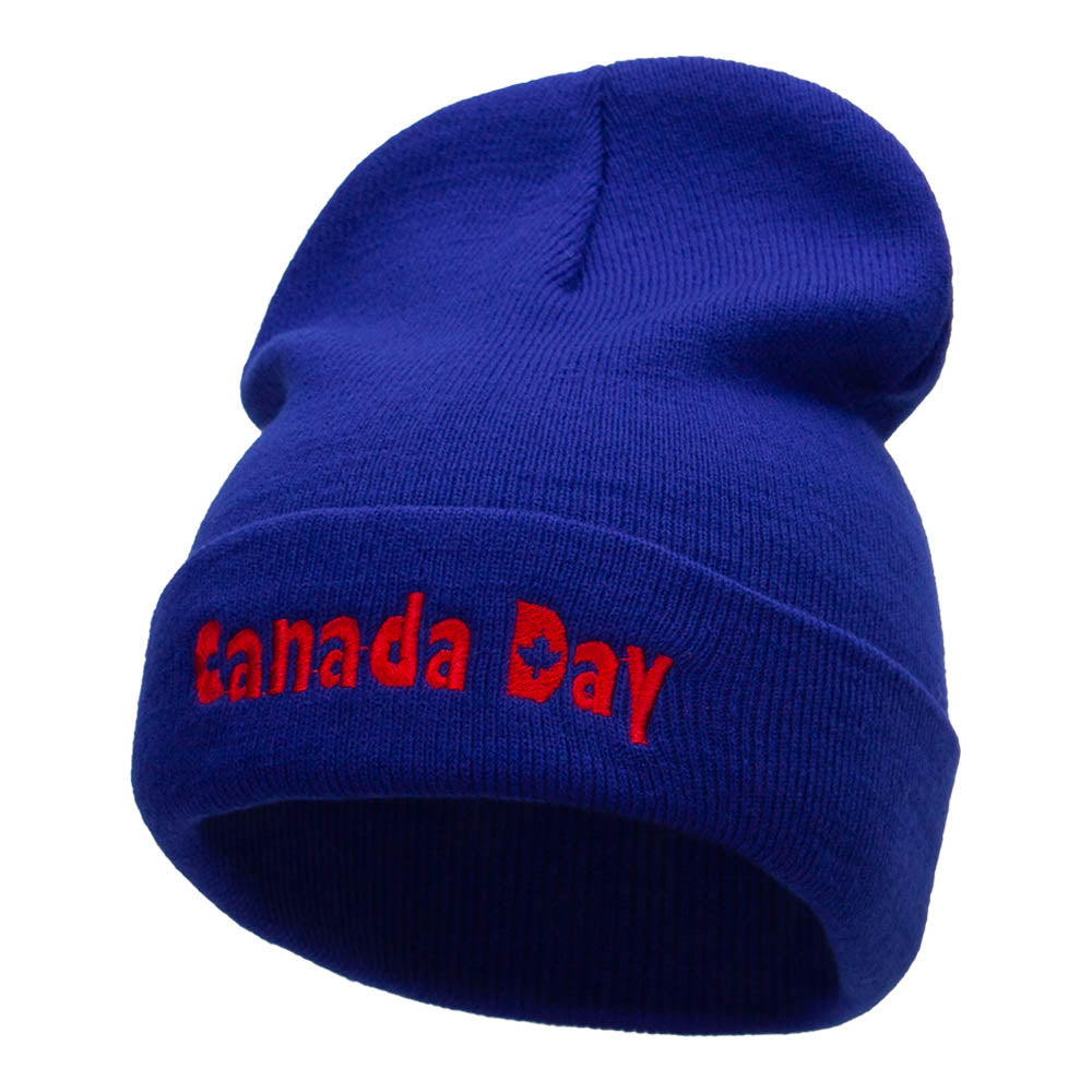 Canada Day Embroidered 12 Inch Long Knitted Beanie - Royal OSFM