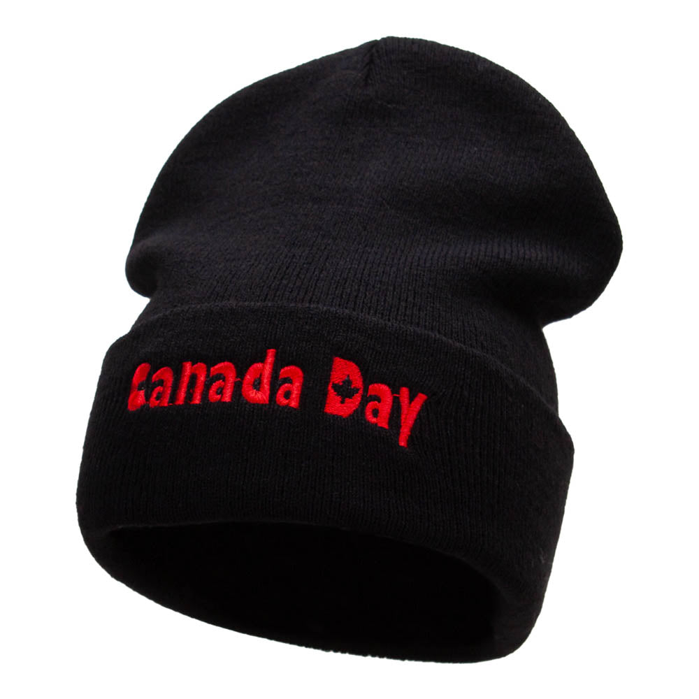 Canada Day Embroidered 12 Inch Long Knitted Beanie - Black OSFM