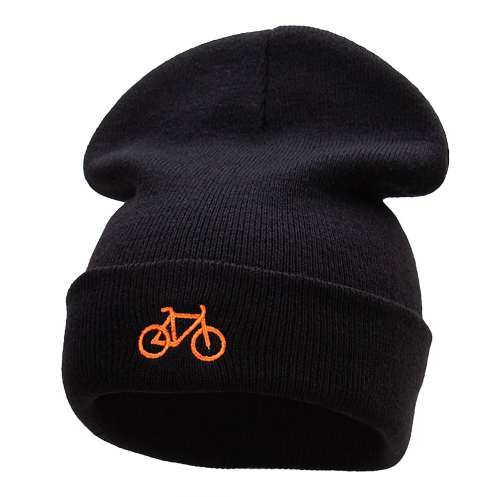 Orange Mini Bike Embroidered 12 Inch Long Knitted Beanie - Black OSFM