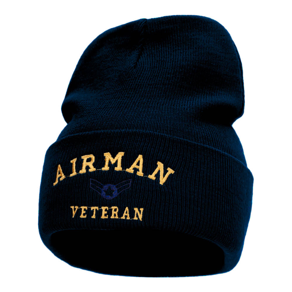 Airman Veteran Embroidered Long Knitted Beanie - Navy OSFM