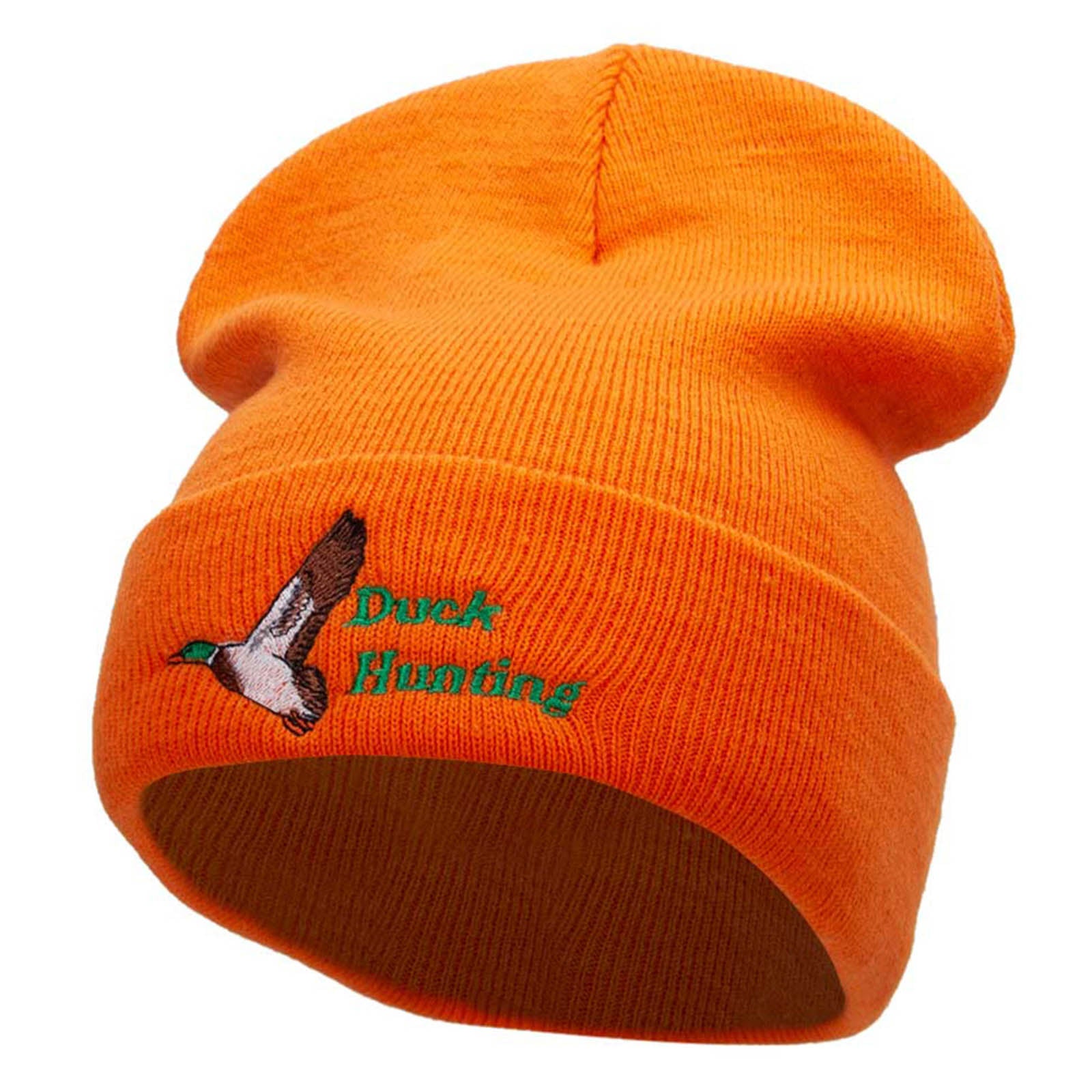 Duck Hunting Season Embroidered 12 Inch Long Knitted Beanie - Orange OSFM