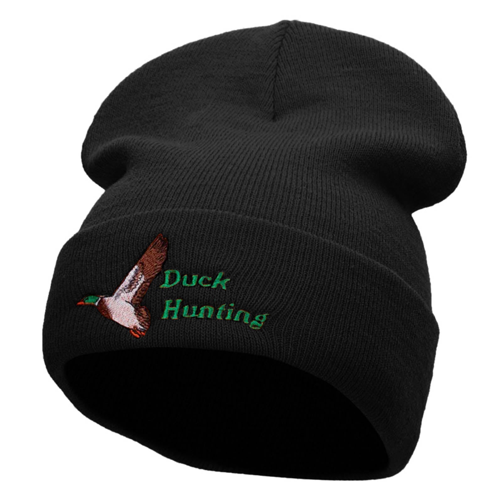Duck Hunting Season Embroidered 12 Inch Long Knitted Beanie - Black OSFM