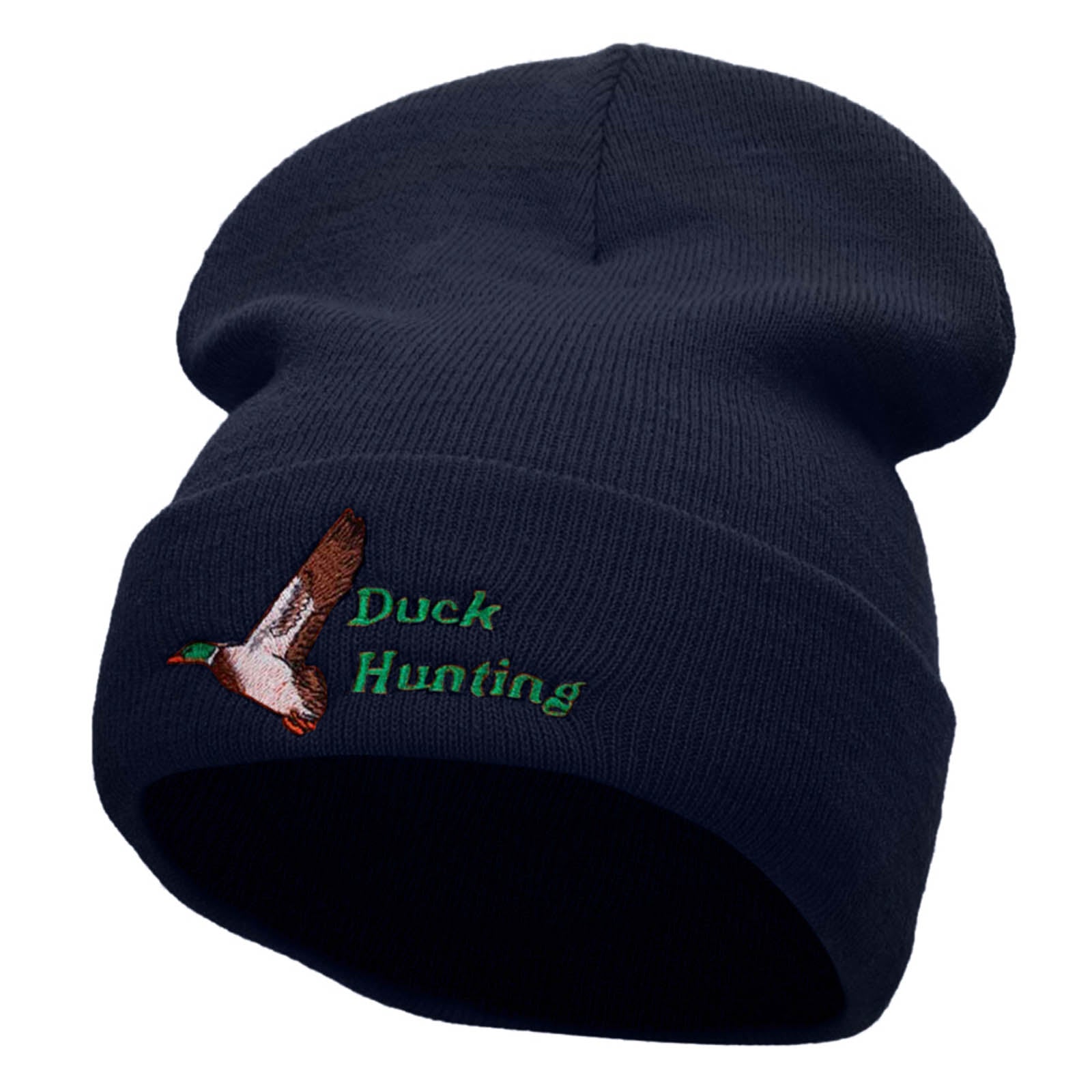 Duck Hunting Season Embroidered 12 Inch Long Knitted Beanie - Navy OSFM