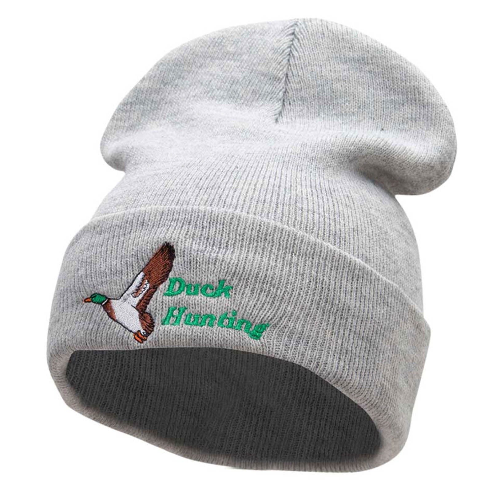 Duck Hunting Season Embroidered 12 Inch Long Knitted Beanie - Heather Grey OSFM