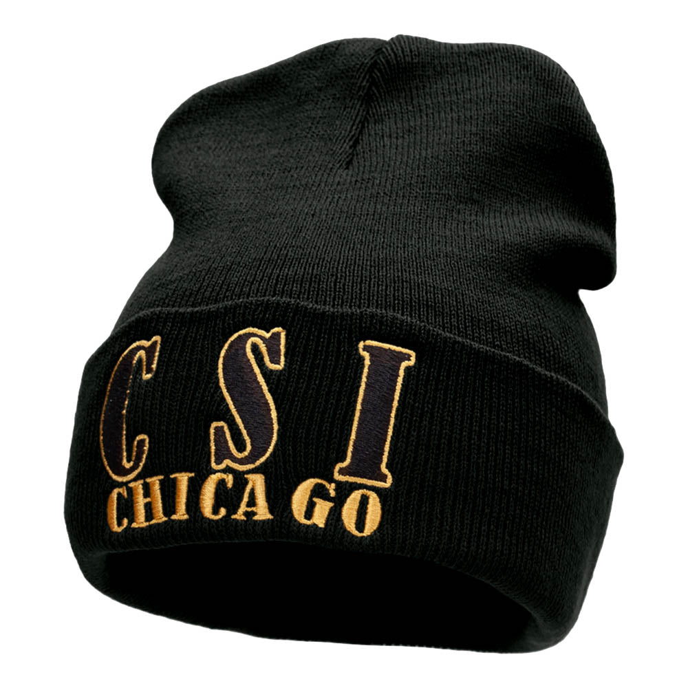 CSI Chicago Embroidered 12 Inch Long Knitted Beanie - Black OSFM