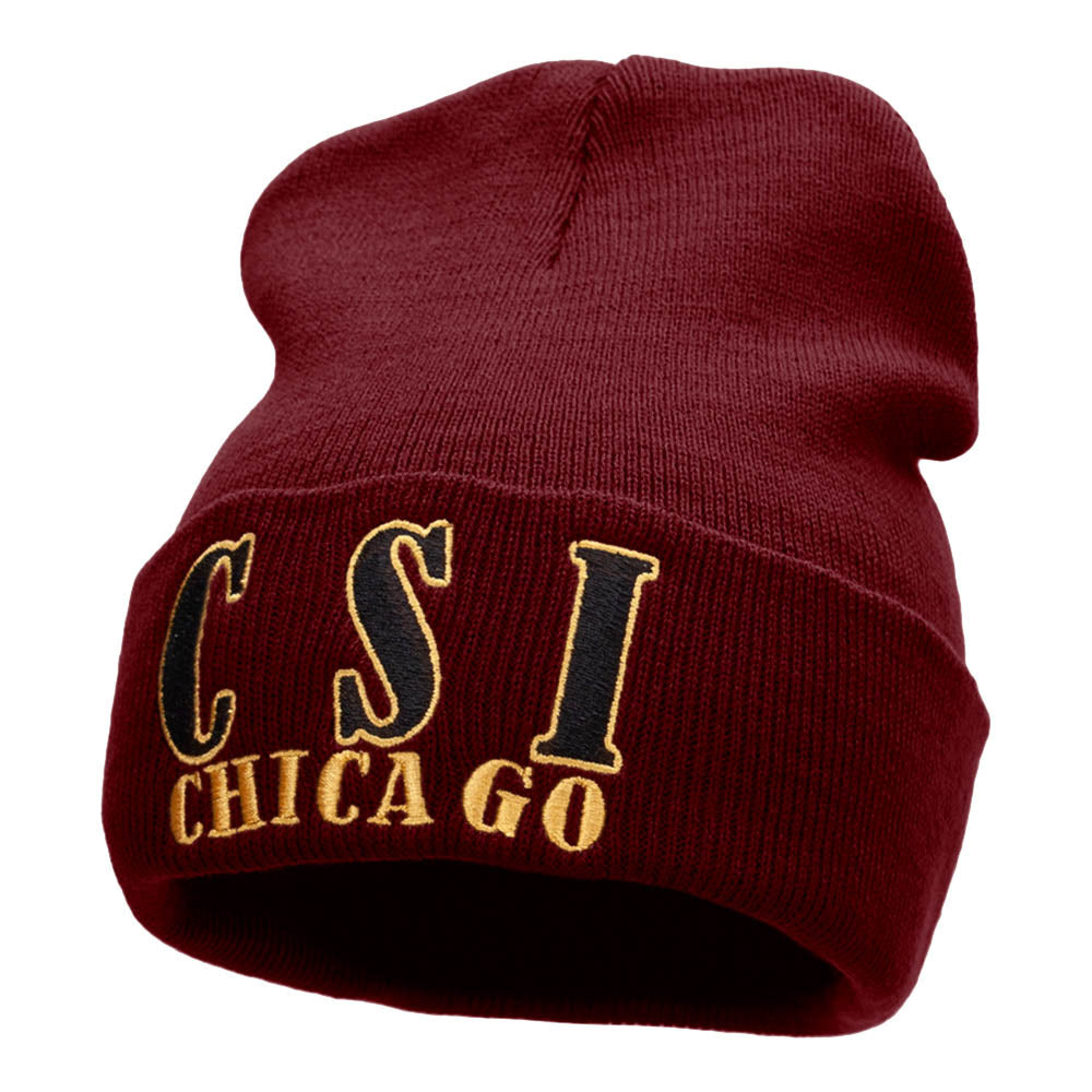 CSI Chicago Embroidered 12 Inch Long Knitted Beanie - Maroon OSFM