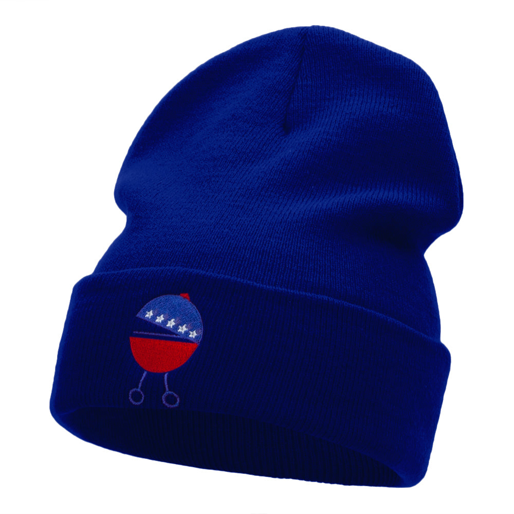 Patriotic Grill Embroidered Long Knitted Beanie - Royal OSFM