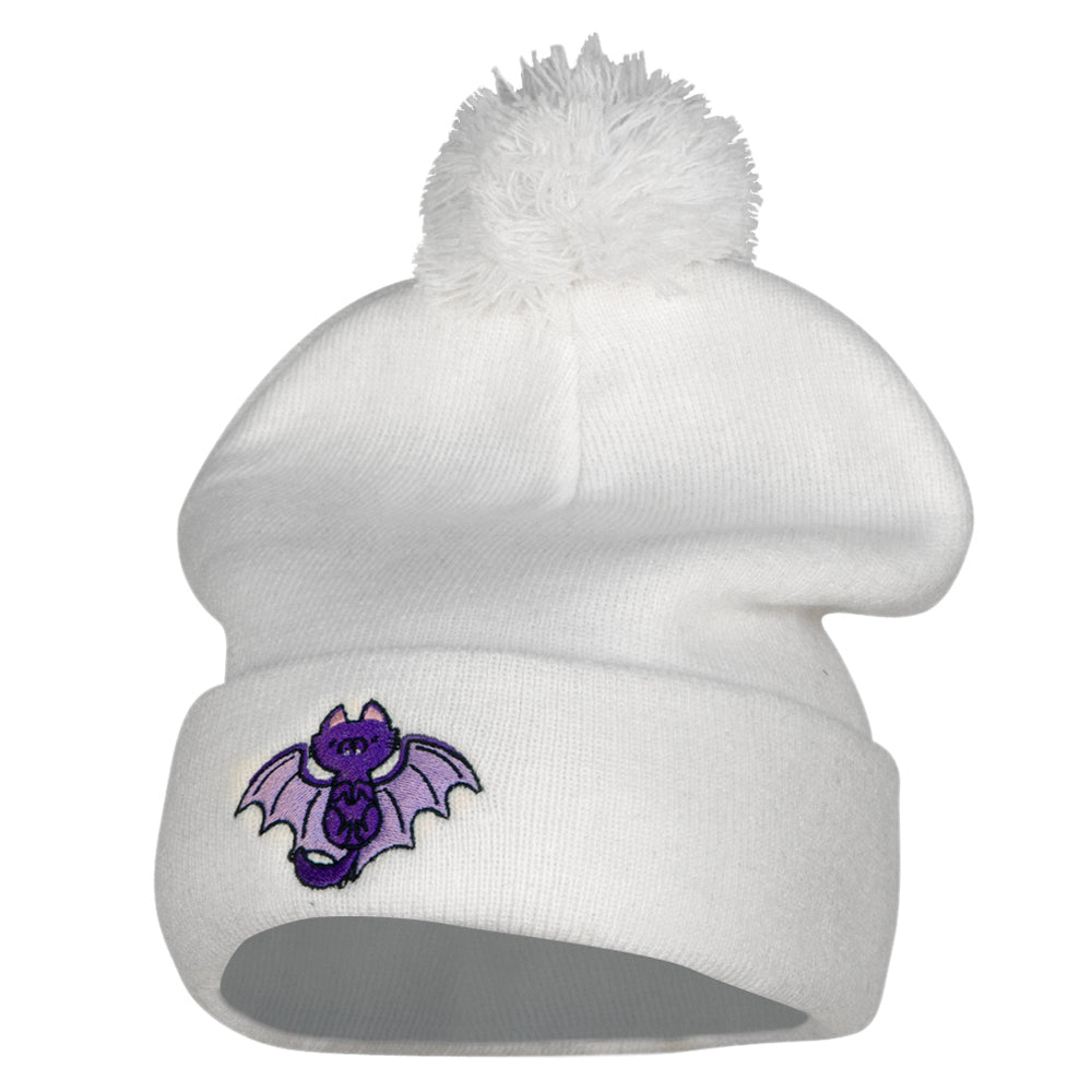 Catula Embroidered Pom Long Beanie with Cuff - White OSFM