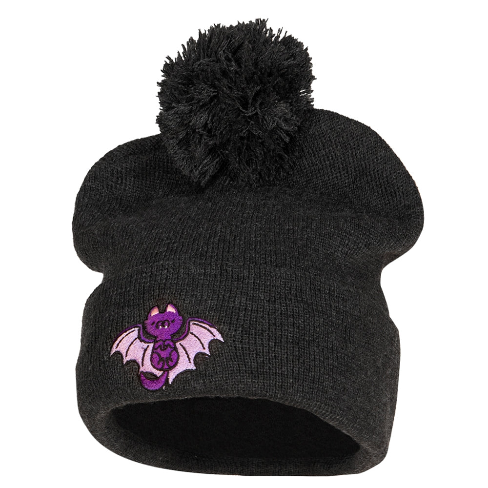 Catula Embroidered Pom Long Beanie with Cuff - Marled OSFM