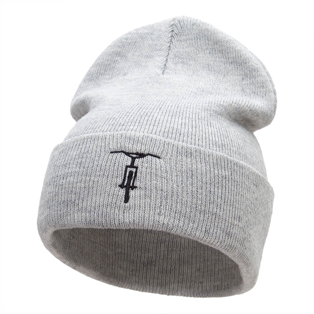 Freestyle Bike Embroidered 12 Inch Long Knitted Beanie - Heather Grey OSFM