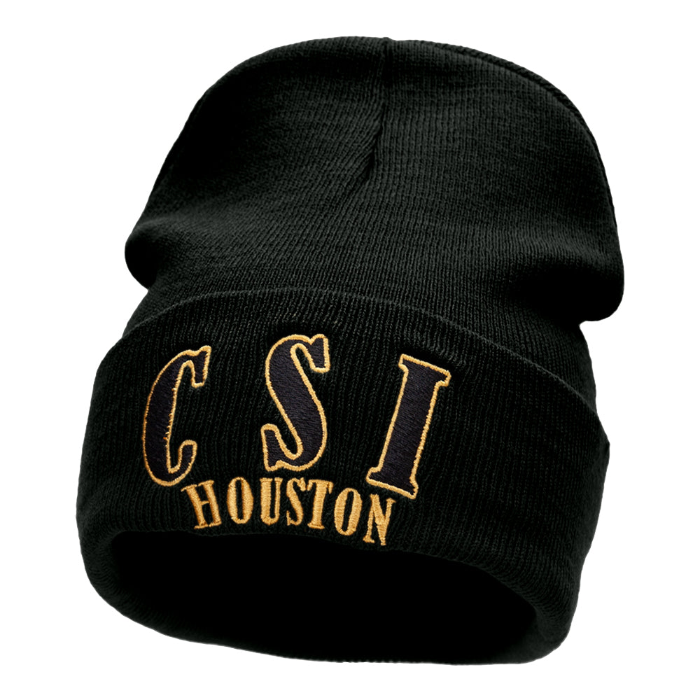 CSI Houston Embroidered 12 Inch Long Knitted Beanie - Black OSFM