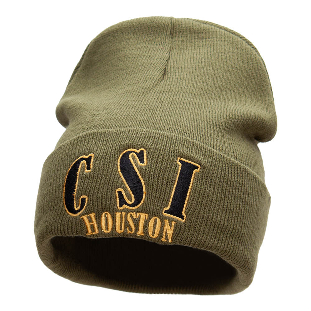 CSI Houston Embroidered 12 Inch Long Knitted Beanie - Olive OSFM