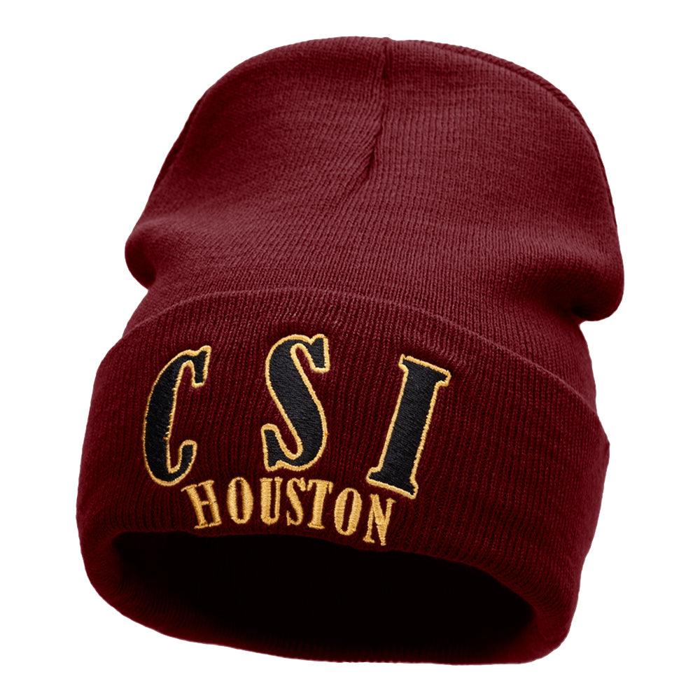 CSI Houston Embroidered 12 Inch Long Knitted Beanie - Maroon OSFM