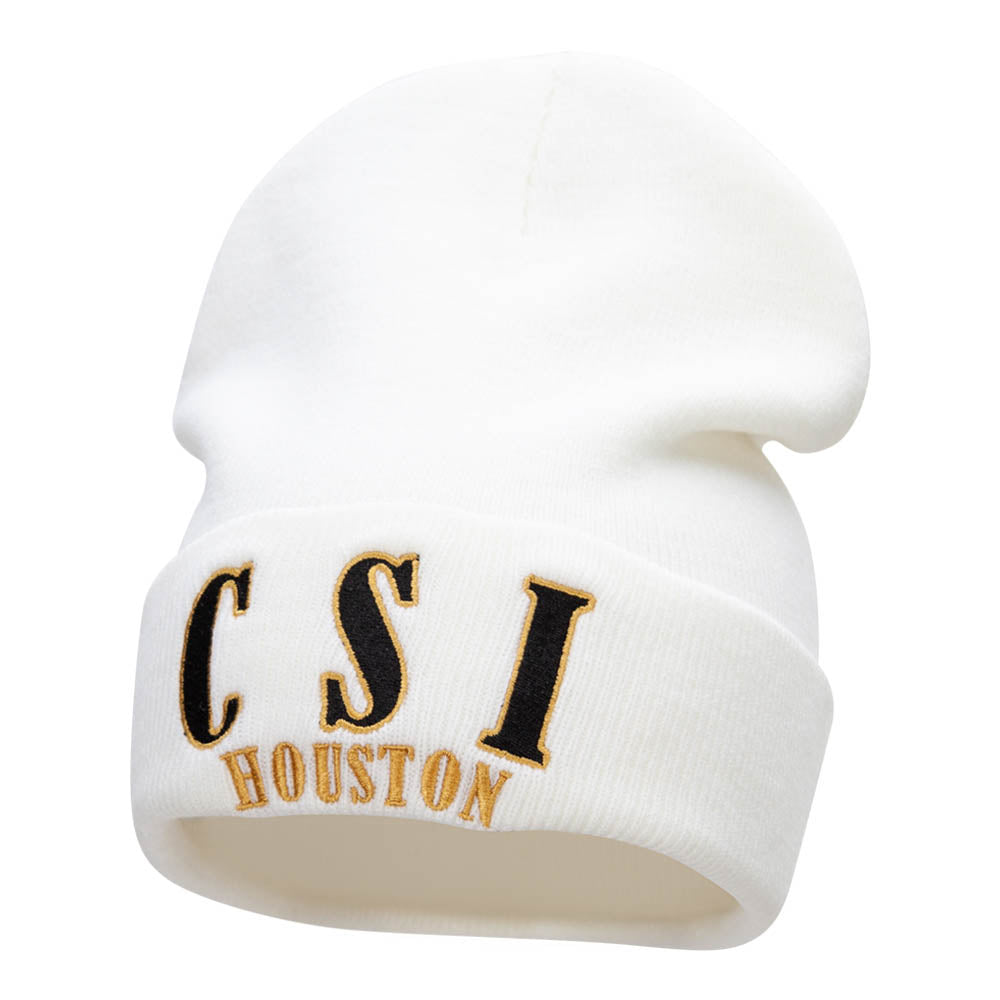 CSI Houston Embroidered 12 Inch Long Knitted Beanie - White OSFM