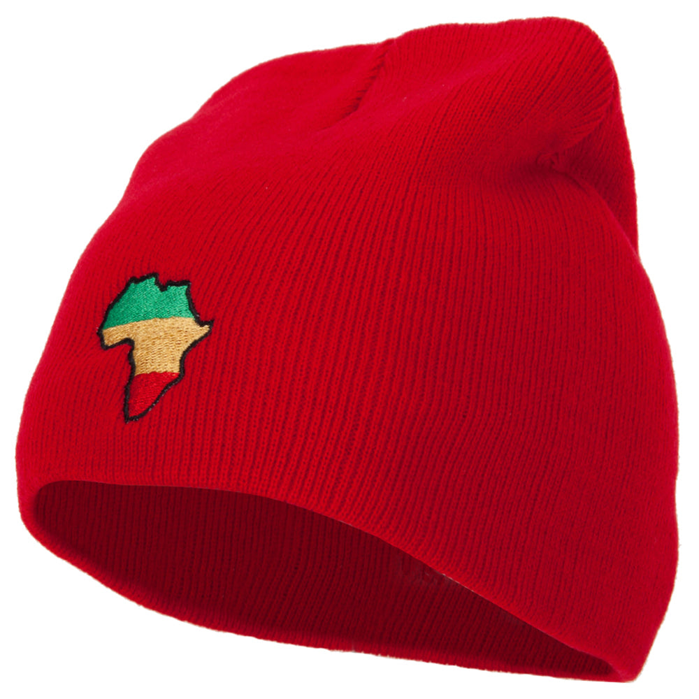 Rasta Africa Map Embroidered 8 Inch Knitted Short Beanie - Red OSFM