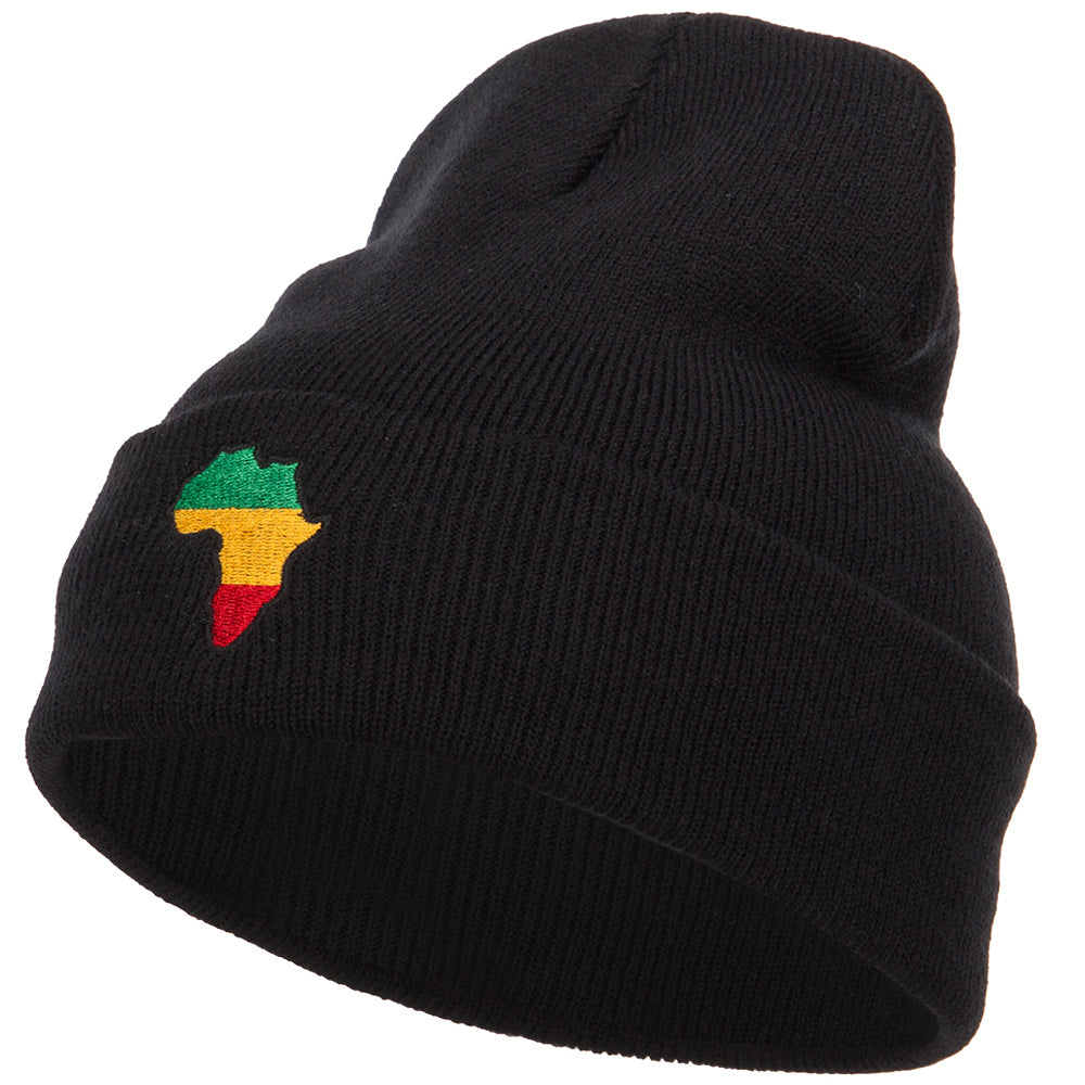 Rasta Africa Map Embroidered Long Beanie - Black OSFM