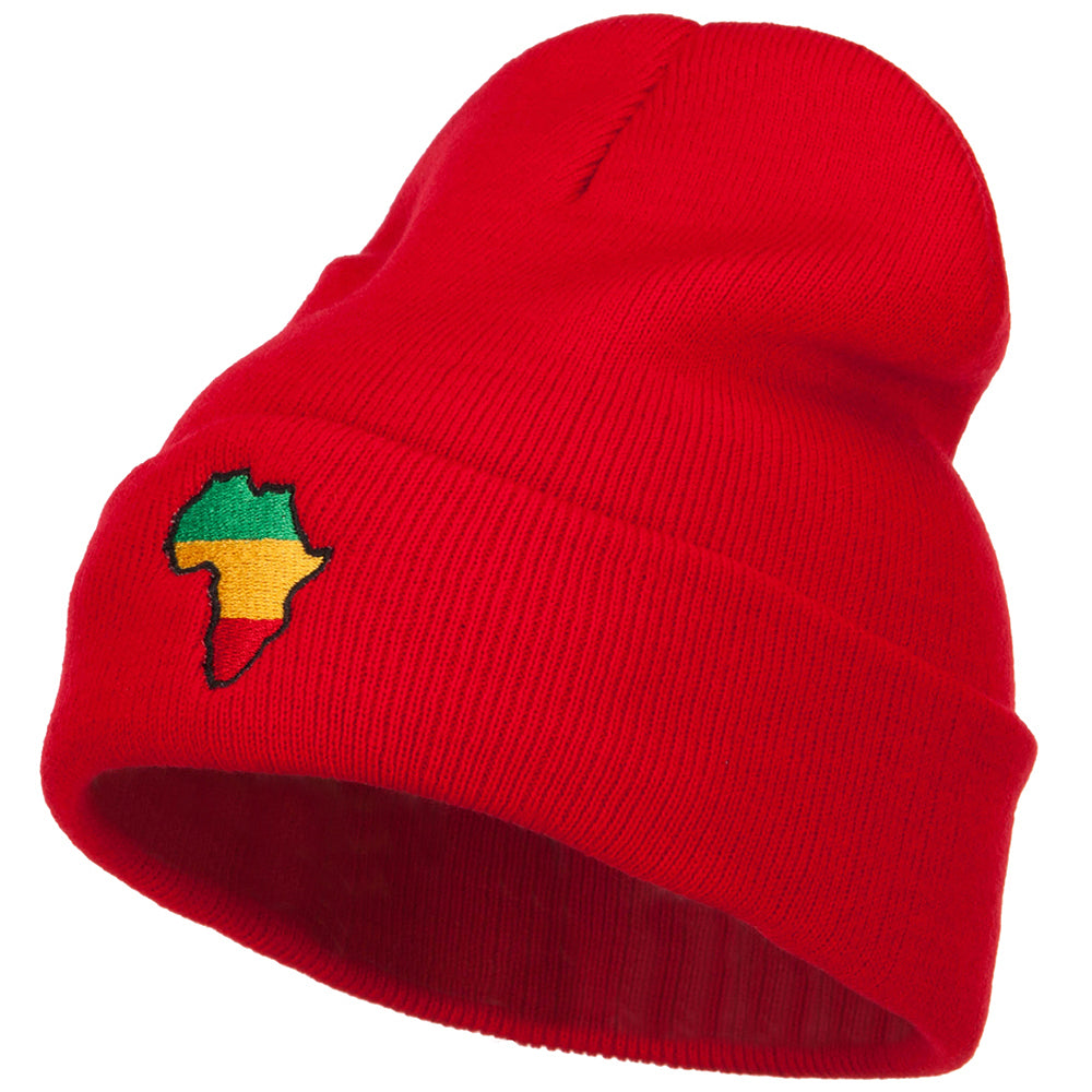 Rasta Africa Map Embroidered Long Beanie - Red OSFM