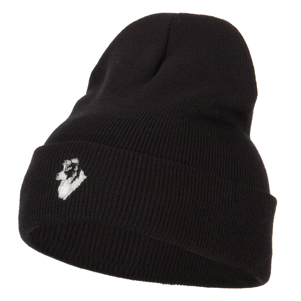 Border Collie Head Embroidered Long Knitted Beanie - Black OSFM
