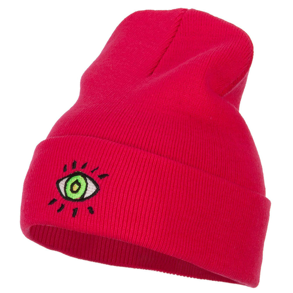 Green Eye Embroidered Long Beanie - Magenta OSFM