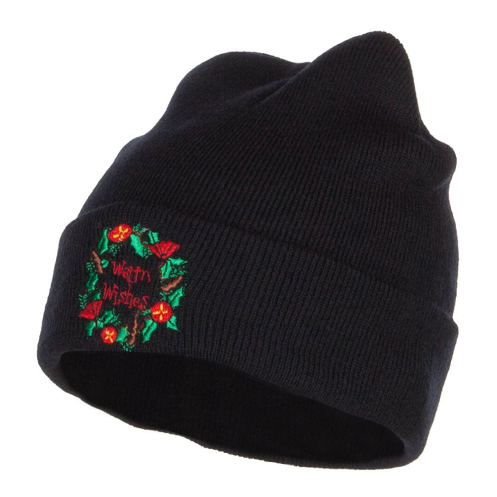 Warm Wishes Embroidered Long Beanie - Navy OSFM