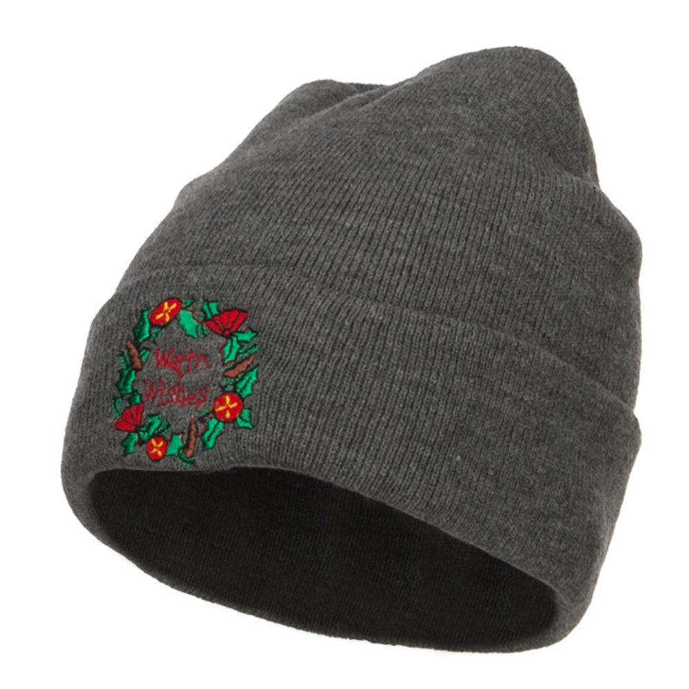 Warm Wishes Embroidered Long Beanie - Dk Grey OSFM