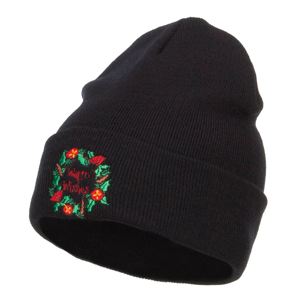 Warm Wishes Embroidered Long Beanie - Black OSFM