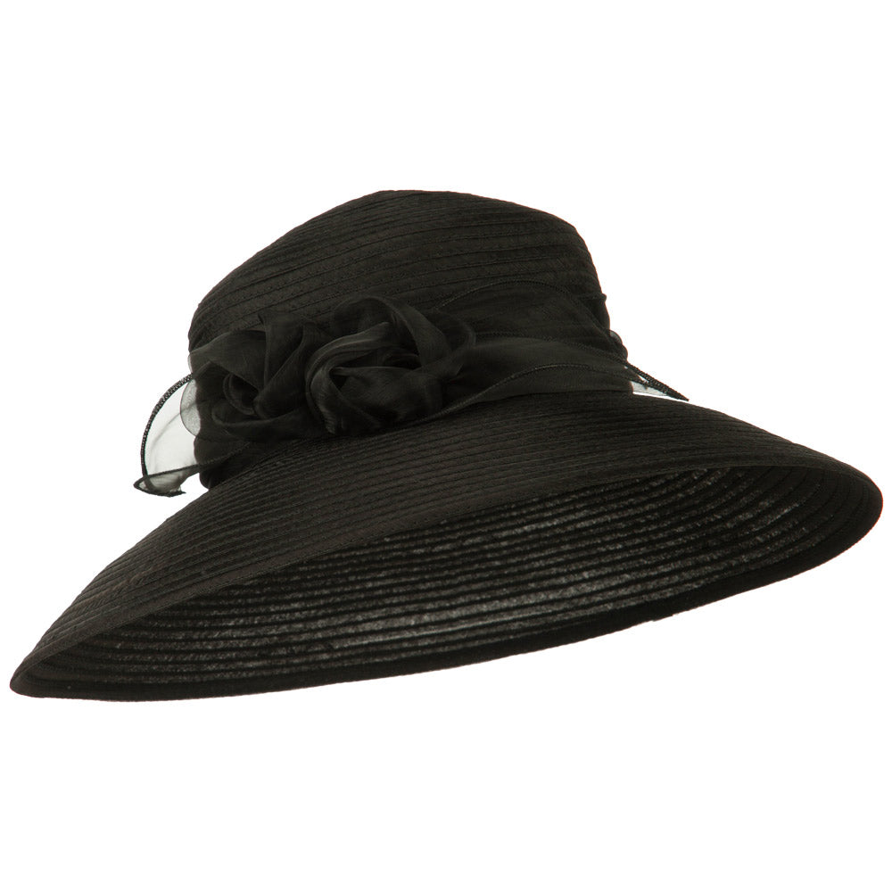 Rose Bow Accent Organza Hat - Black OSFM