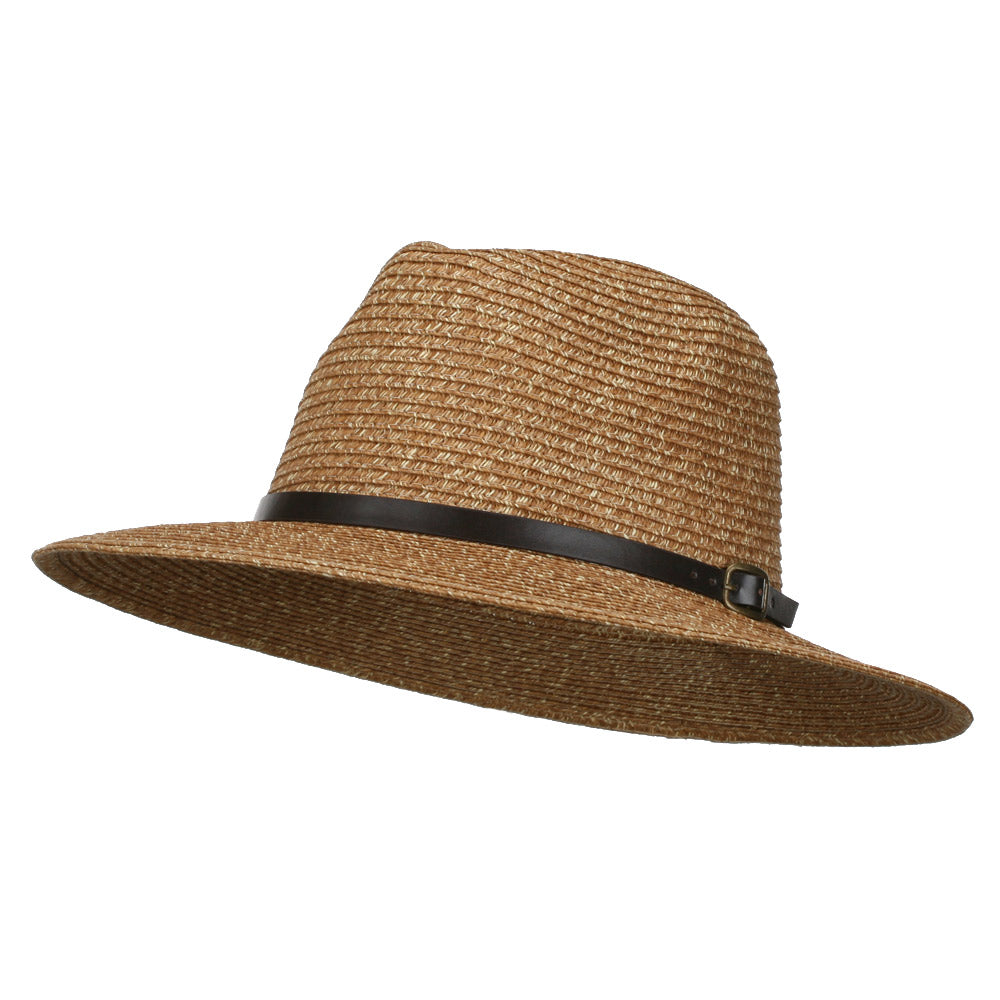 Men&#039;s Large Brim with Belt Fedora - Brown OSFM