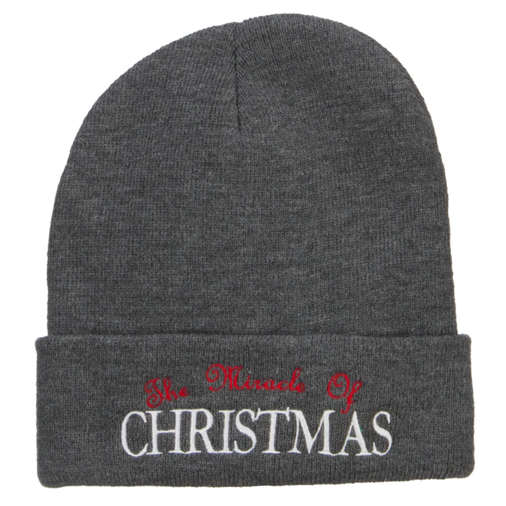 Miracle of Christmas Embroidered Long Beanie - Dk Grey OSFM