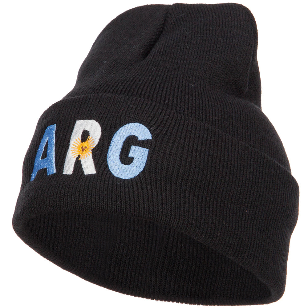 Argentina ARG Flag Embroidered Long Beanie - Black OSFM