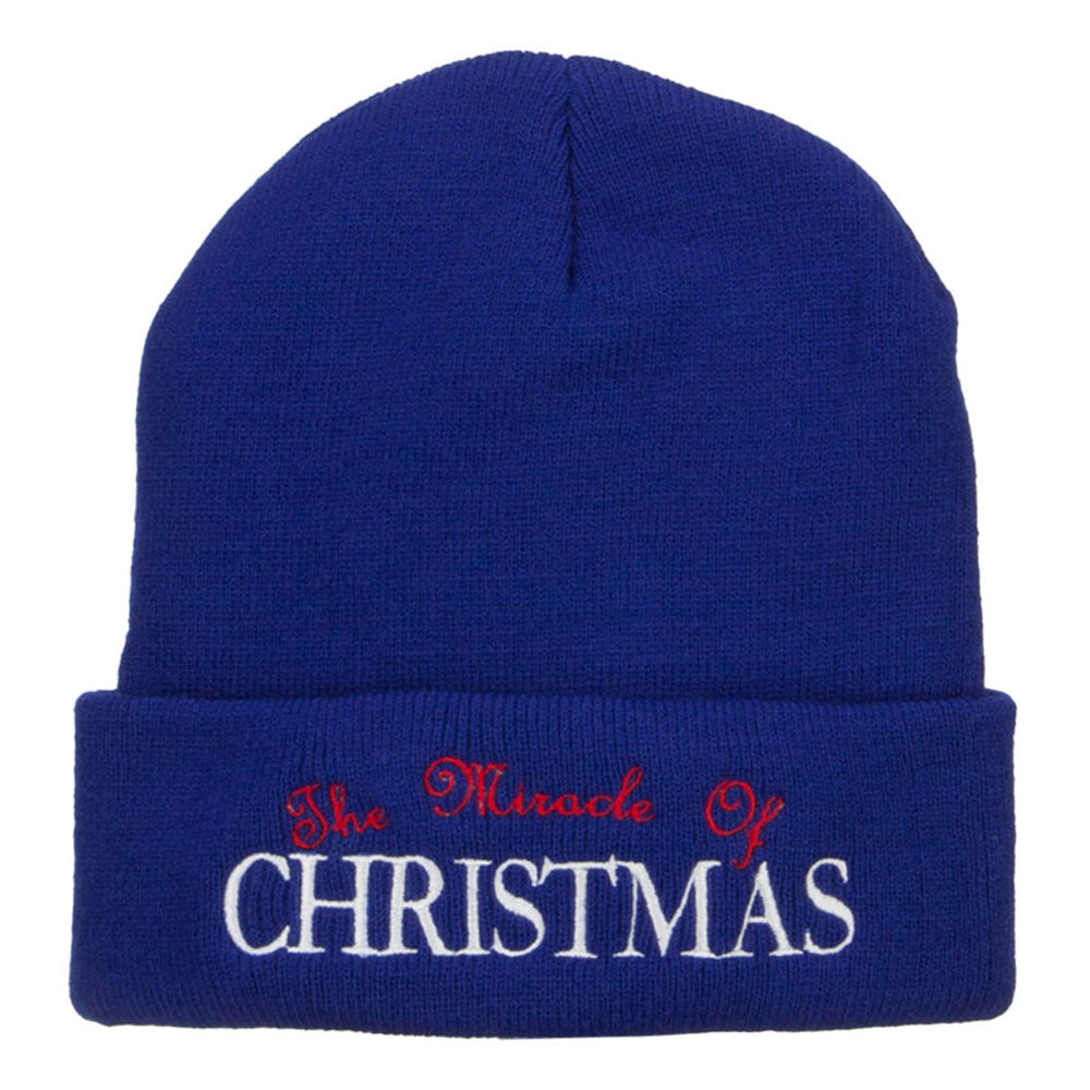 Miracle of Christmas Embroidered Long Beanie - Royal OSFM