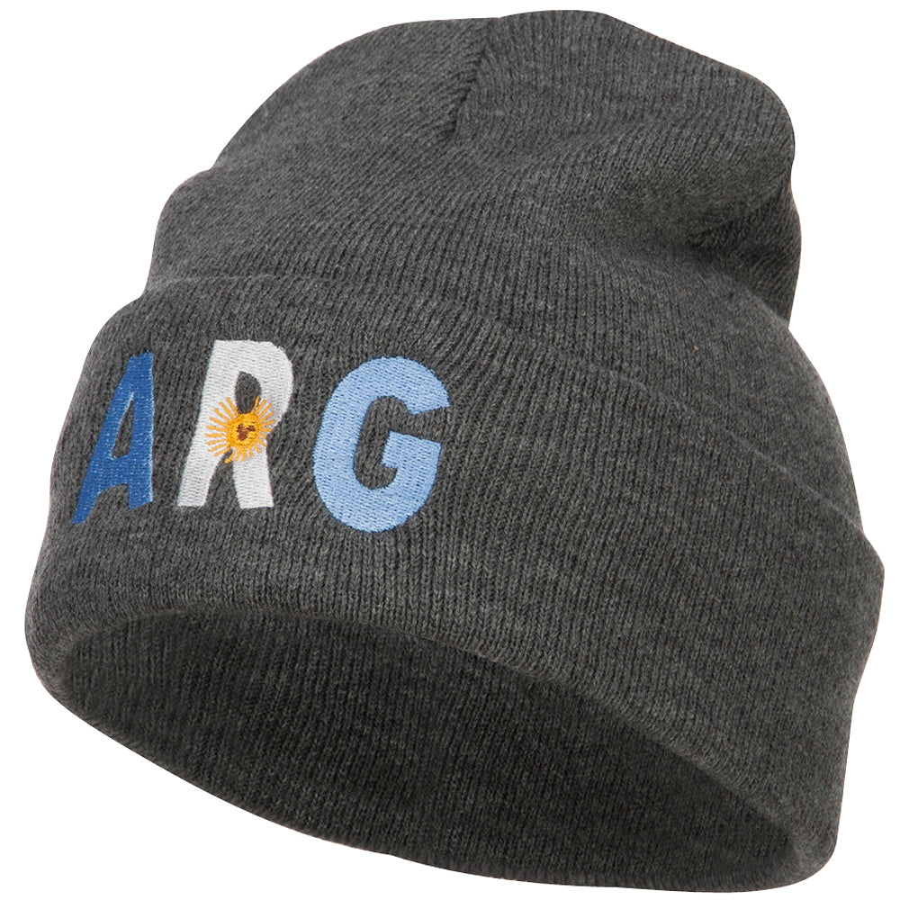 Argentina ARG Flag Embroidered Long Beanie - Dk Grey OSFM