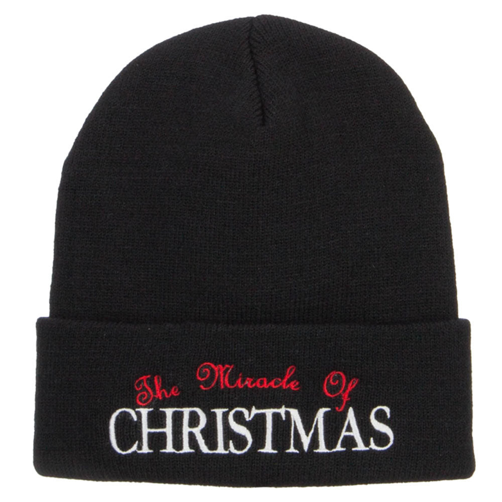 Miracle of Christmas Embroidered Long Beanie - Black OSFM