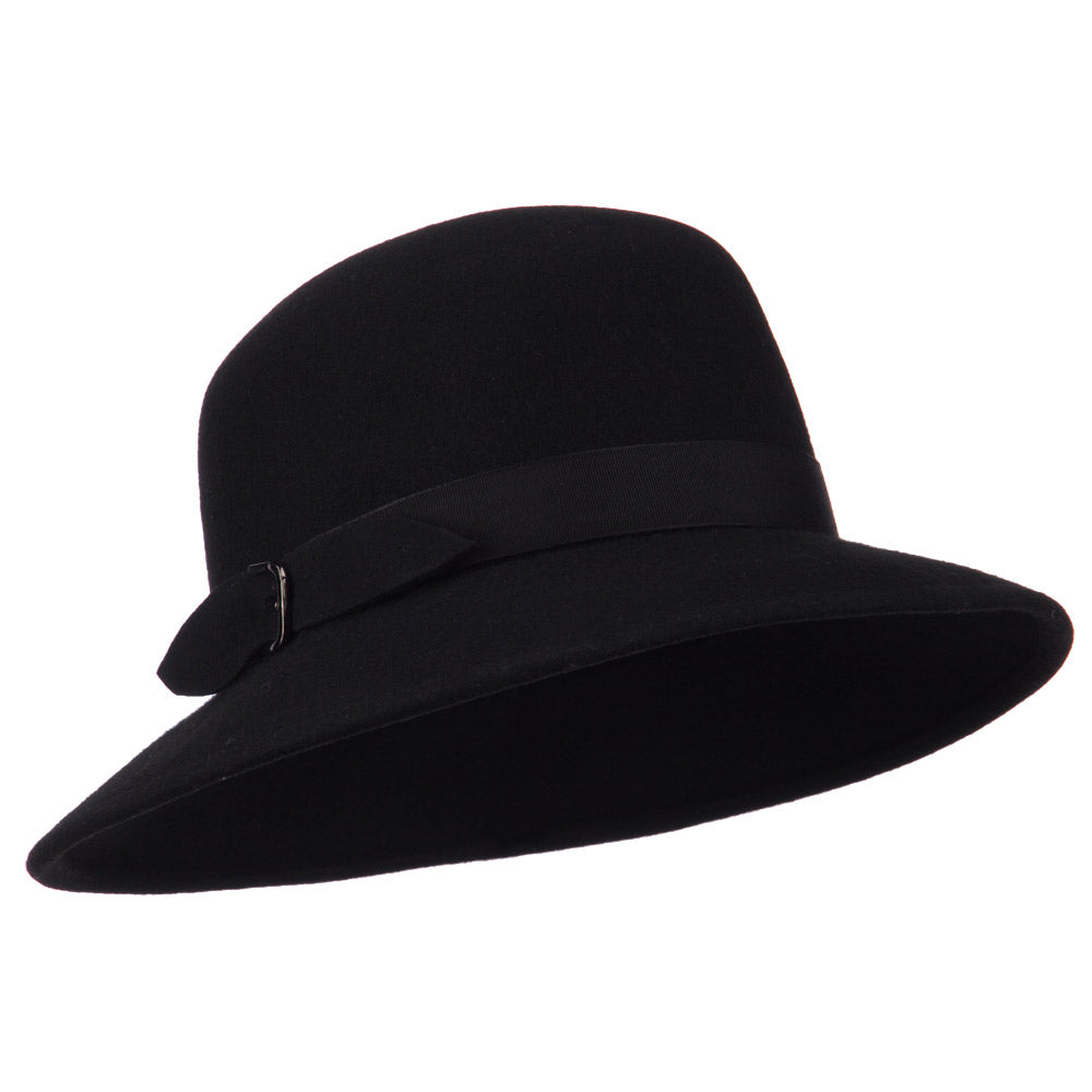 Women&#039;s Wool Felt Ribbon Band Hat - Black OSFM