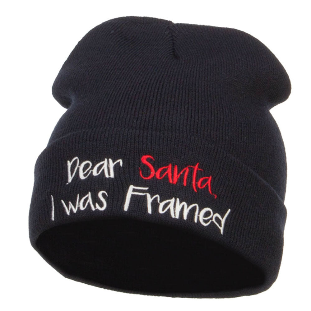 Dear Santa I was Framed Embroidered Beanie - Navy OSFM