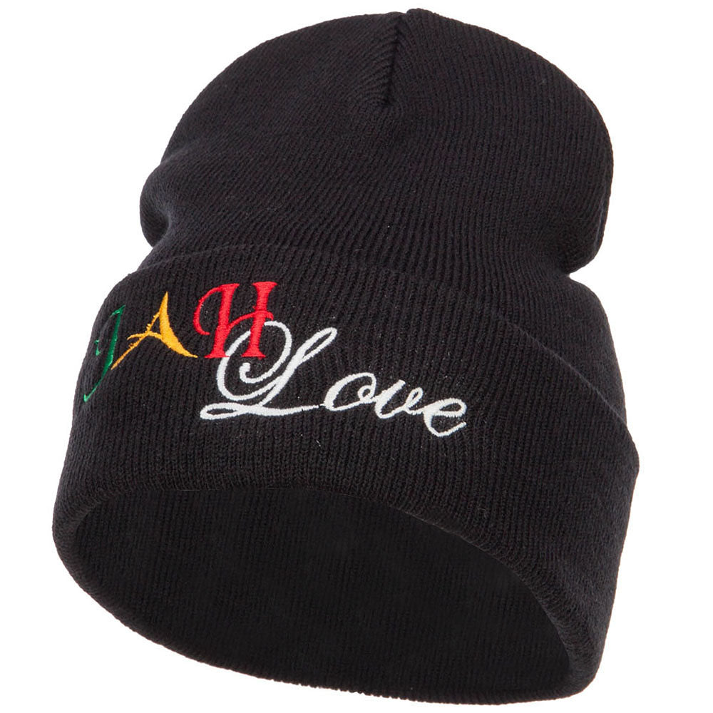 Rasta JAH Love Embroidered Long Beanie - Black OSFM