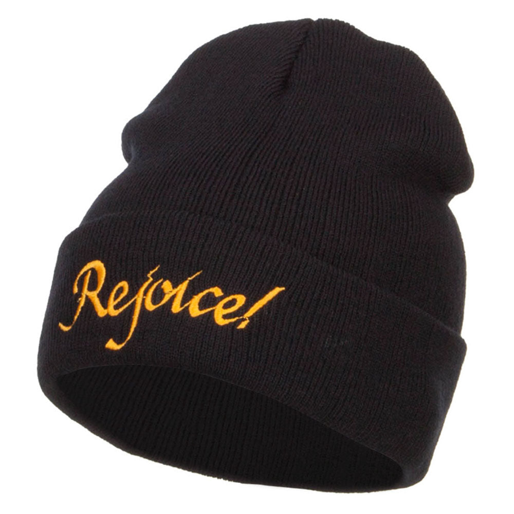 Rejoice Embroidered Long Beanie - Black OSFM