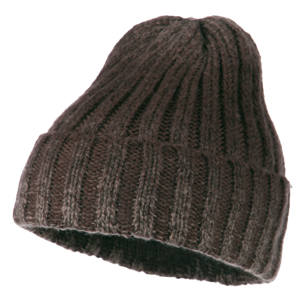 Ribbed Cuff Long Beanie - Brown OSFM