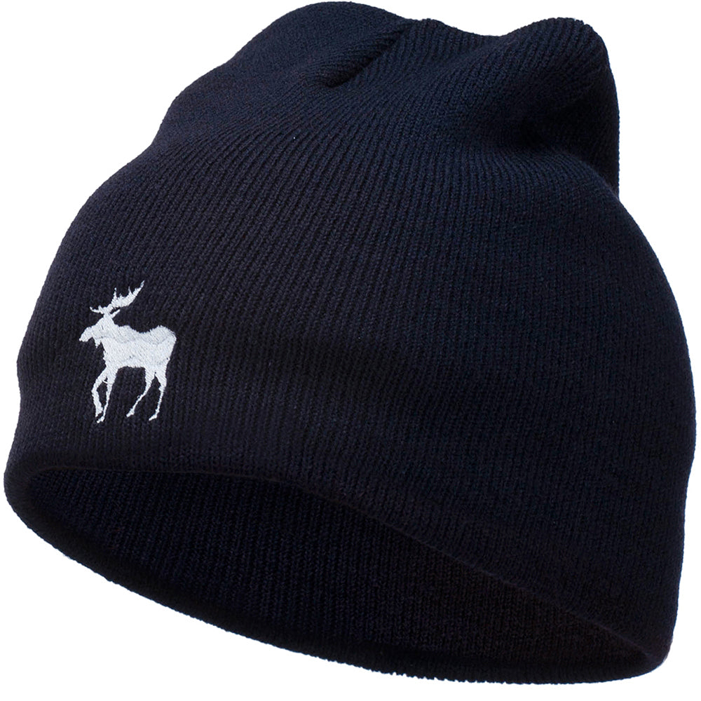American Moose Embroidered Short Beanie - Navy OSFM